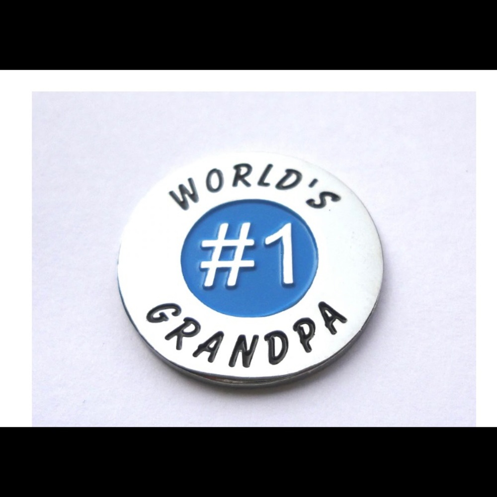 World #1 Grandpa Father’s Day Golf Marker/Hat Clip set  Enameled Metal